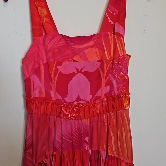 💜 Love Binetti Hera Print Dress Pink/ Fuchsia 100% Silk NWOT Sz XS - Picture 2 of 8